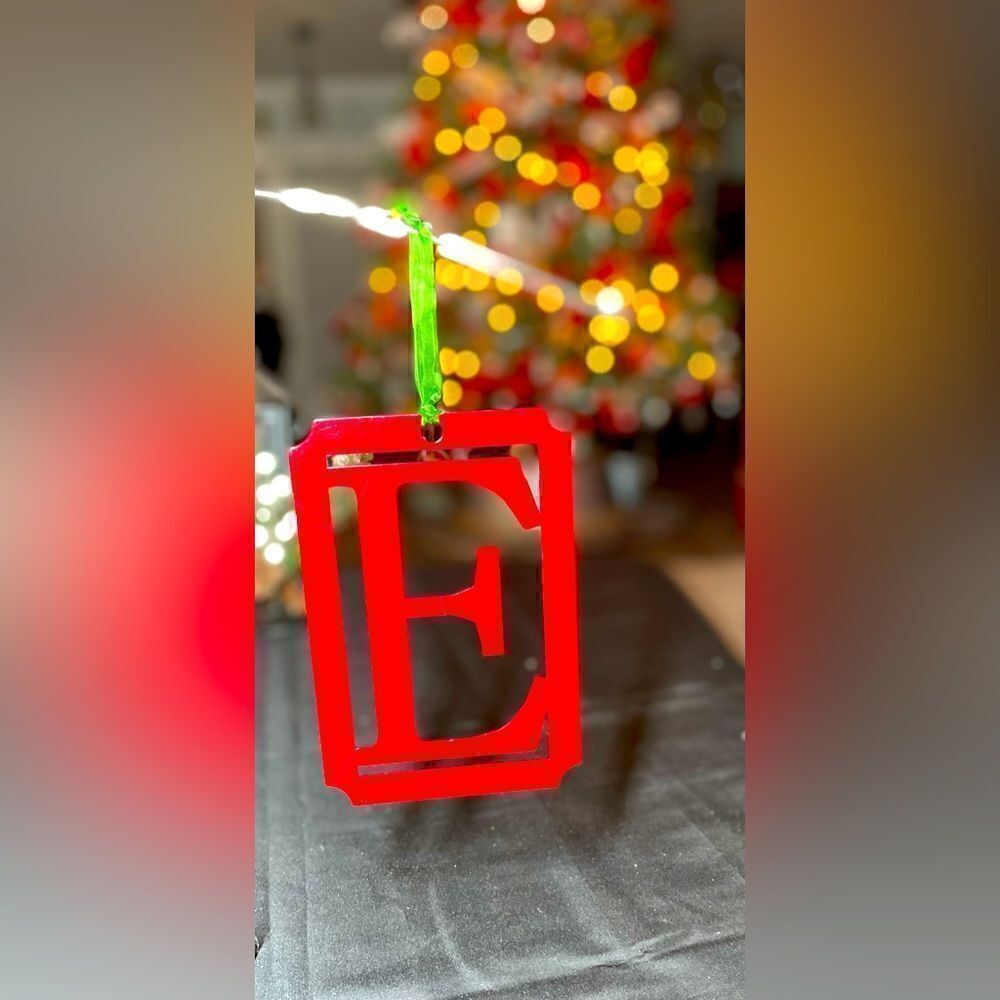 🔥❤️🔥 NEW “E” Red Enamel Ornaments Excellent Gift Tag NWOT Monogram Initial